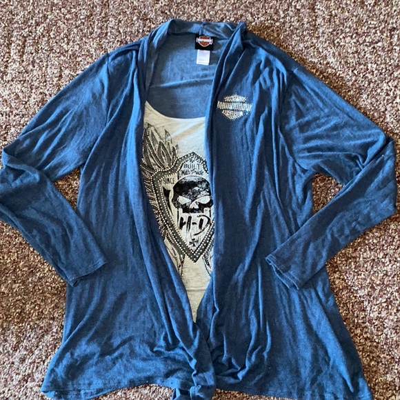 Harley-Davidson Tops - Harley Davidson Bedazzled Shirt with build in cardigan